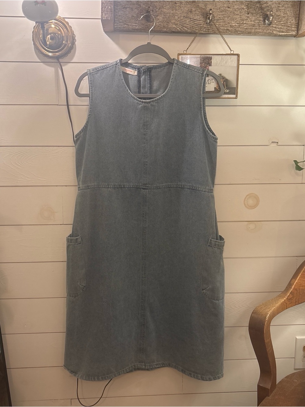 Classic Sleeveless Denim Pinafore Dress — Washed Gray